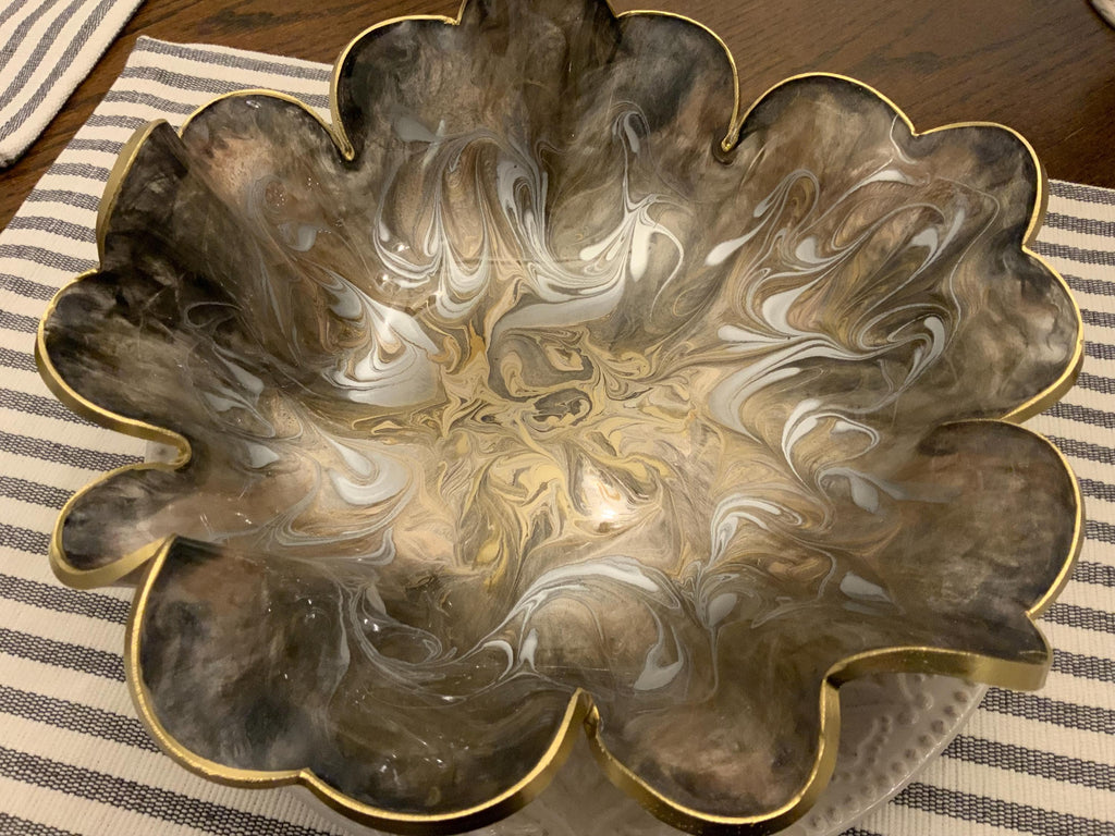 Resin Silver and Gold Swirl Decorative Bowl