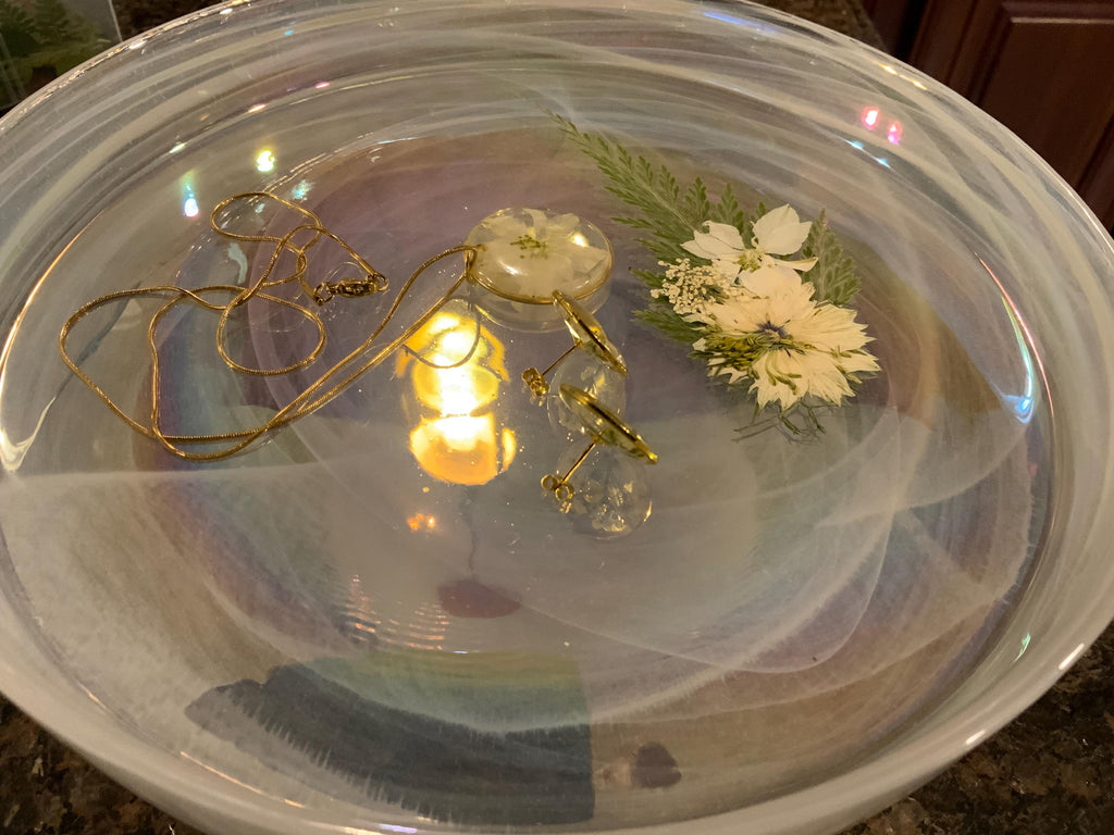 Sweet Begonia and Queens Ann’s Lace Pendant and earring set