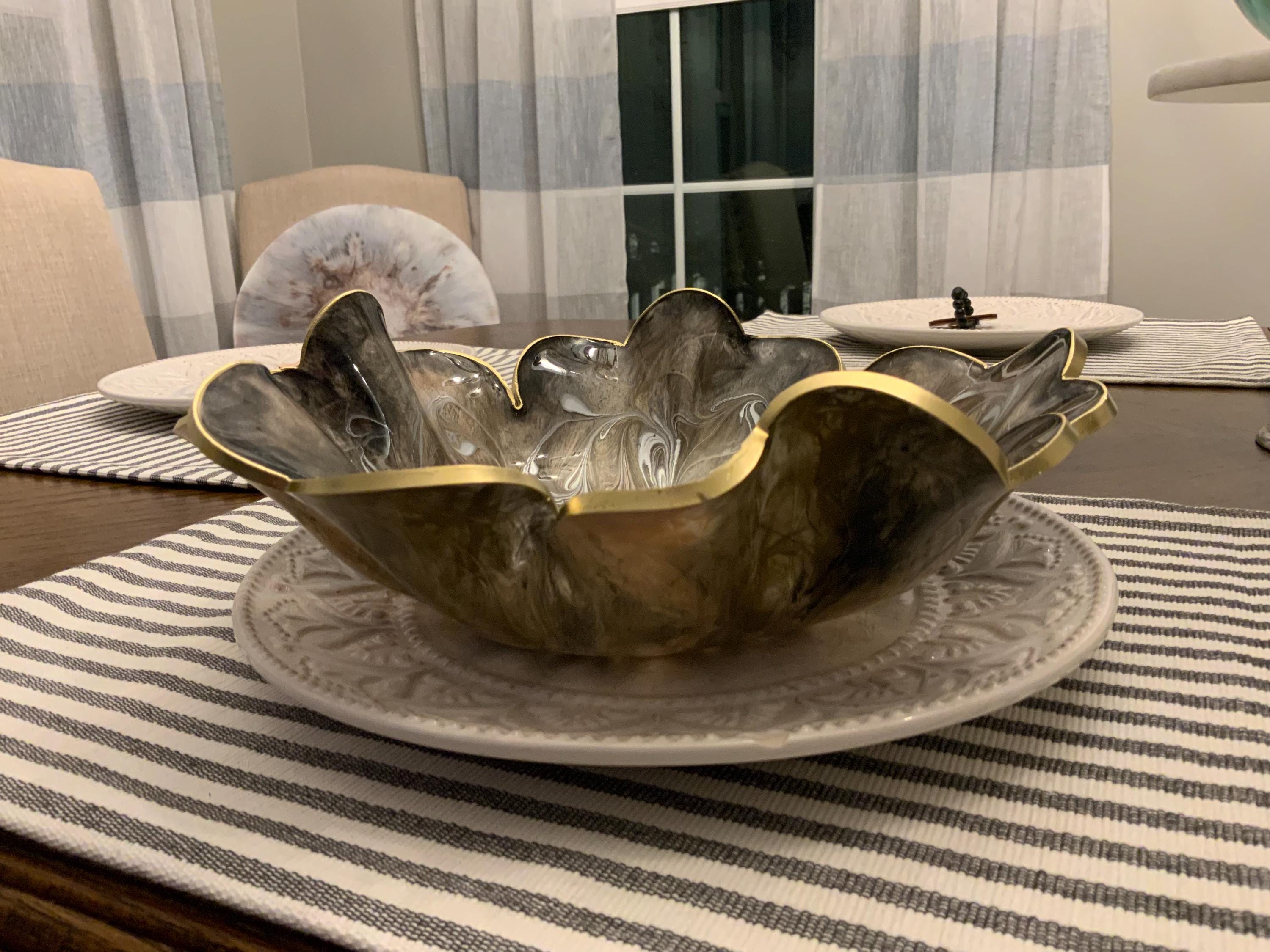 Resin Silver and Gold Swirl Decorative Bowl
