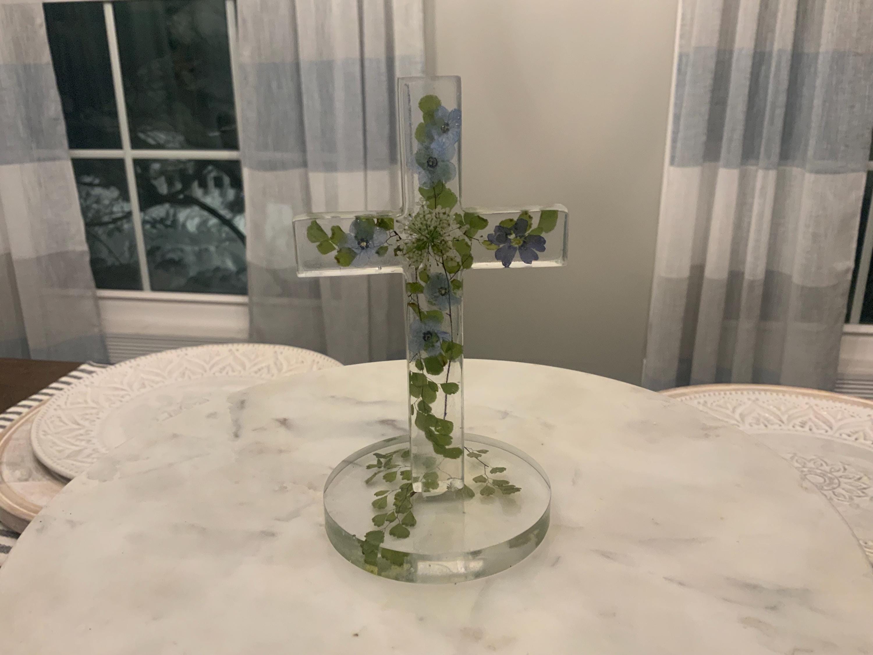 Personalized Floral Standing Cross: Nursery Decor, Christening Gift