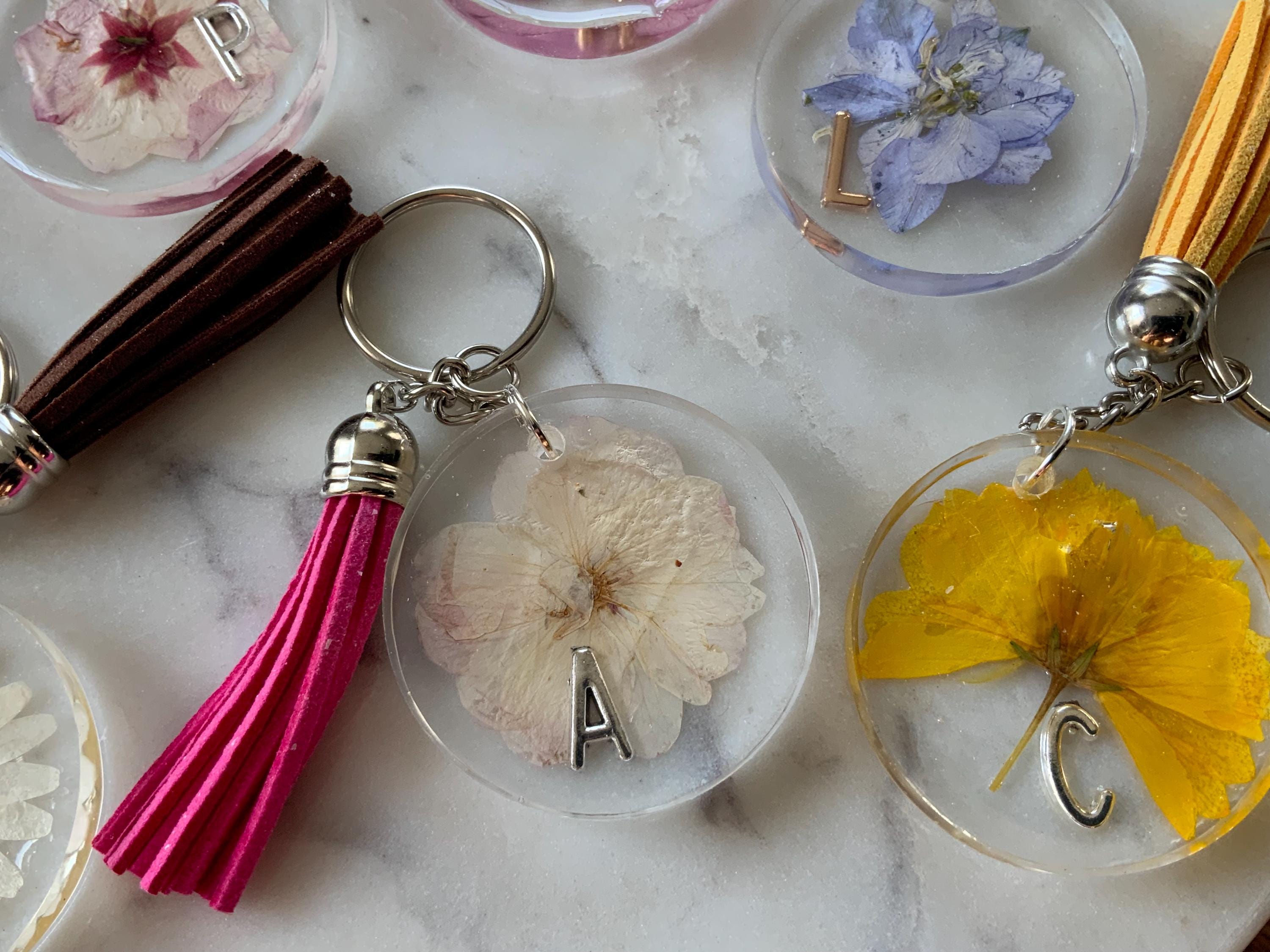 Personalized Initial Pocketbook Charm: Floral Design & Tassel