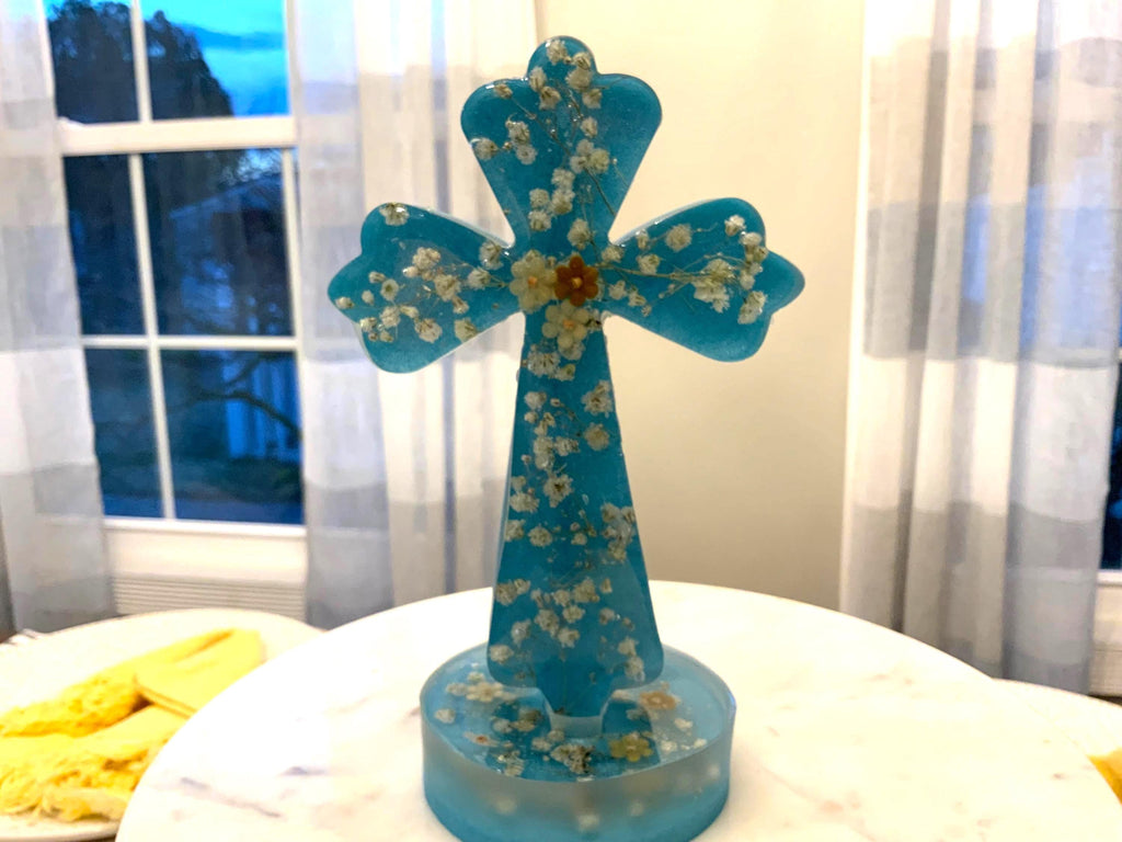 Blue Floral Large Cross