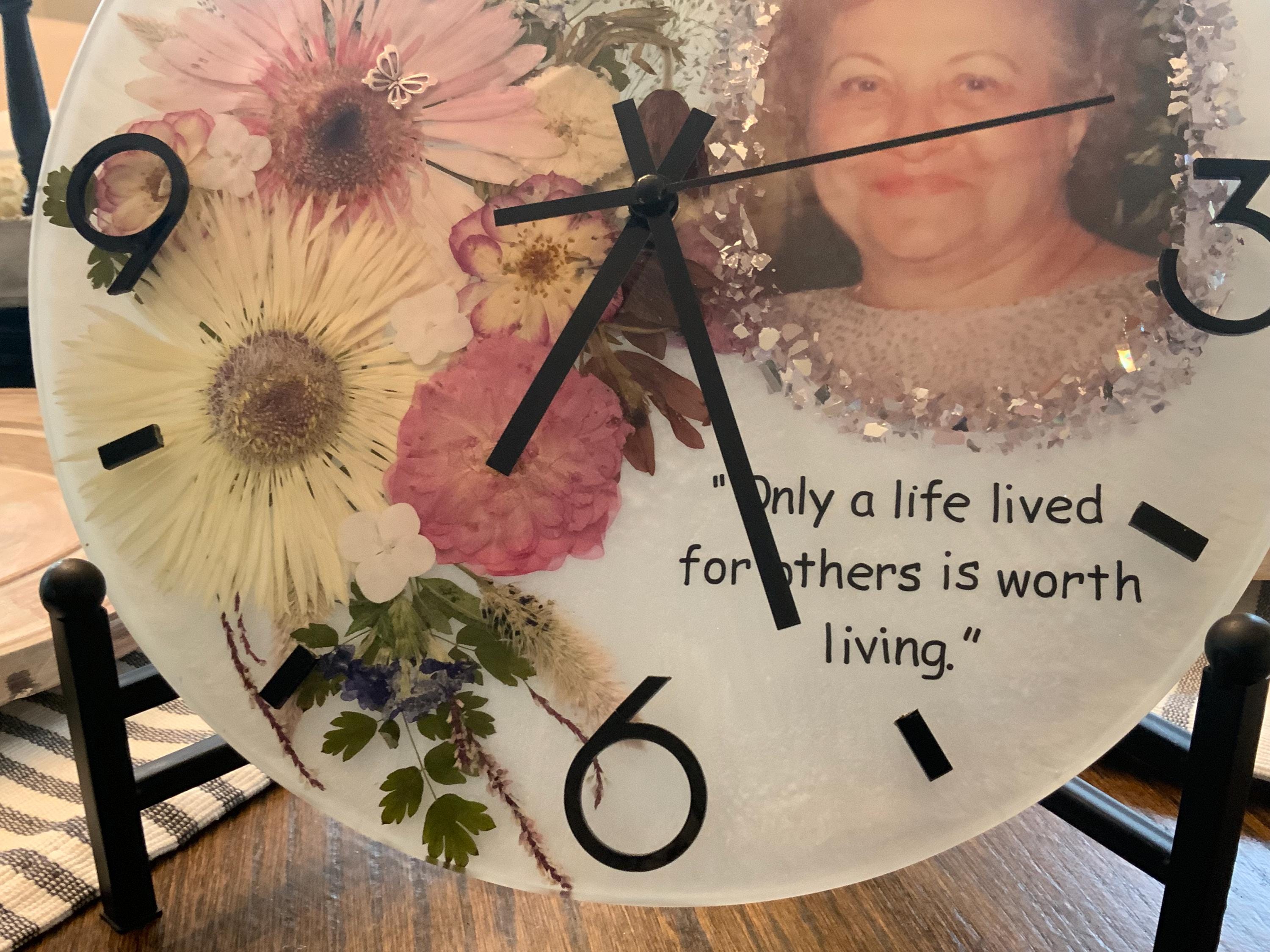 Personalized Memorial Clock – Photo & Quote Pressed Flower Keepsake Gift