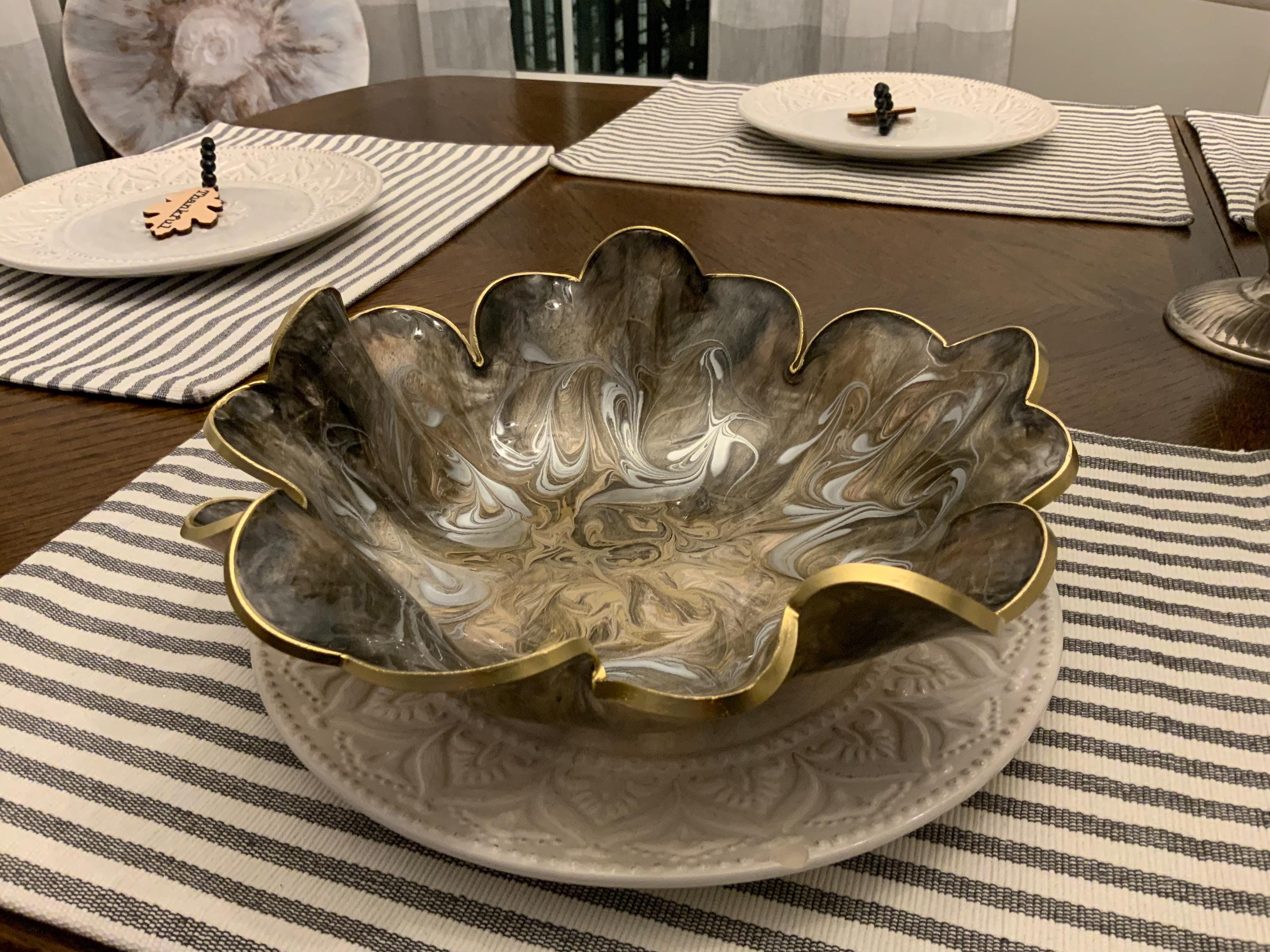 Resin Silver and Gold Swirl Decorative Bowl