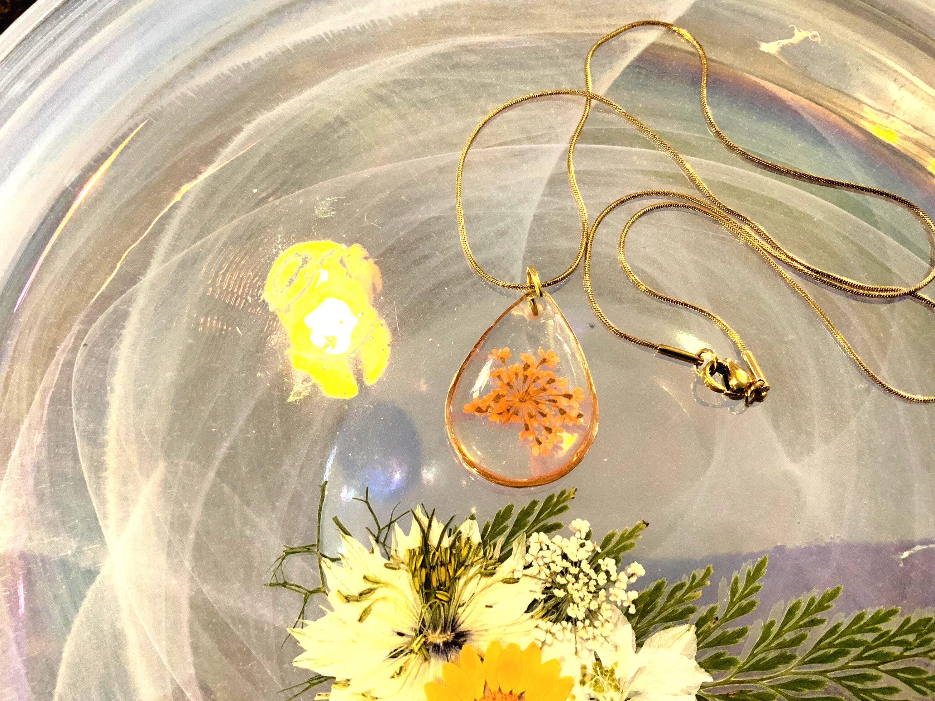 Orange Queen Ann’s Lace Pendant