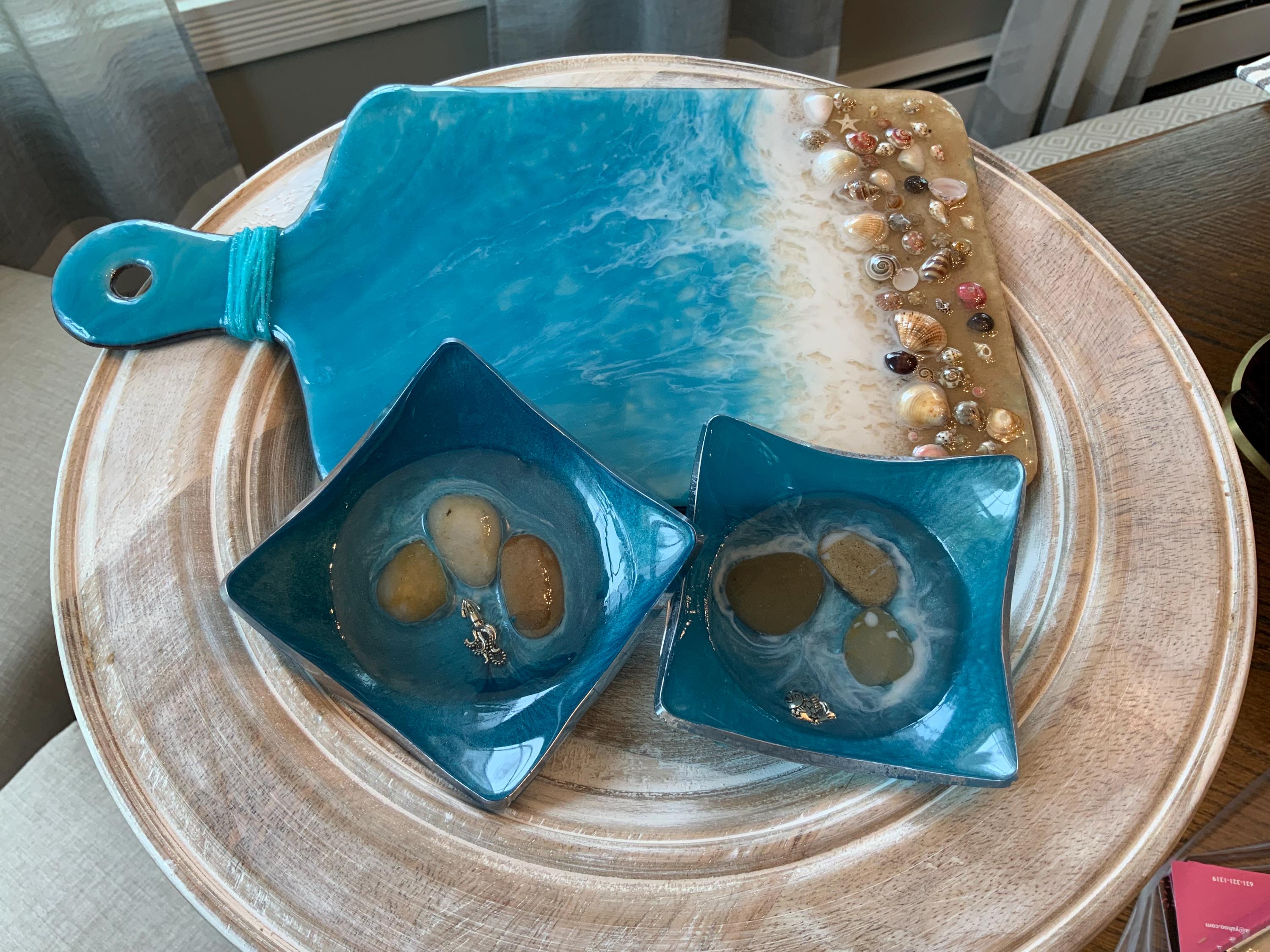 Handmade Resin Charcuterie Board – Ocean Design, Serves 2