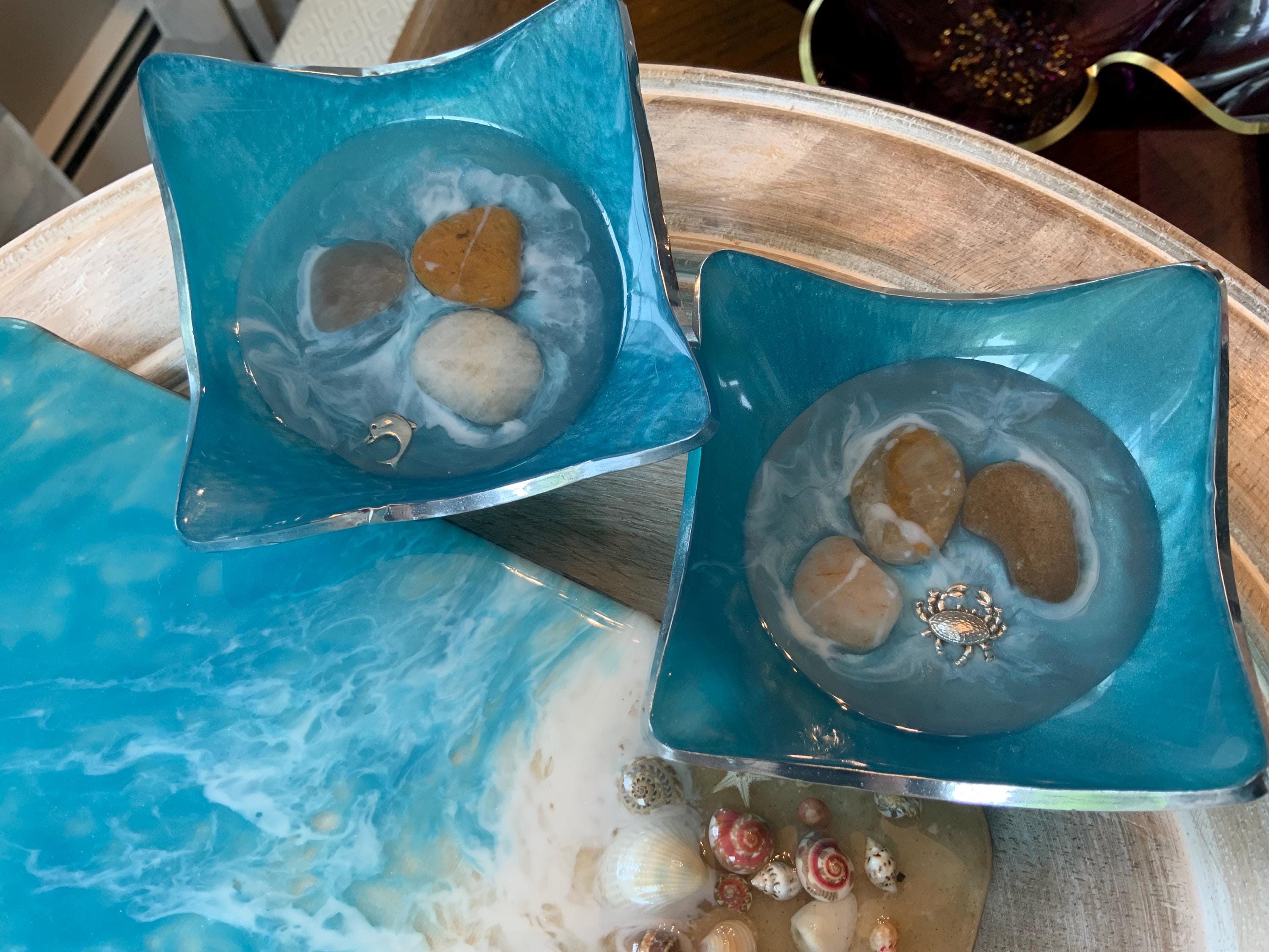 Handmade Resin Charcuterie Board – Ocean Design, Serves 2