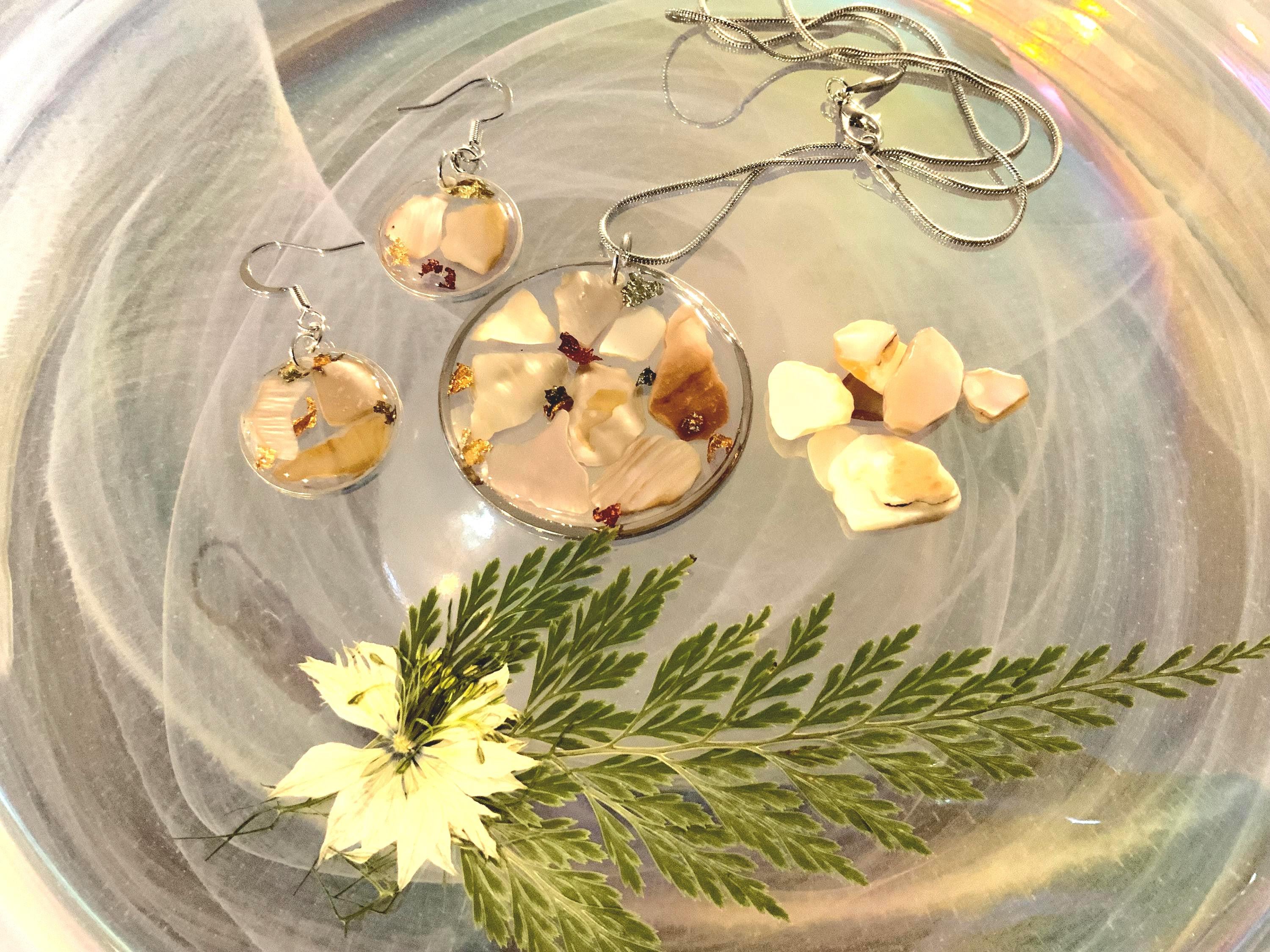 Abalone Shell Round Pendant and Earring Set