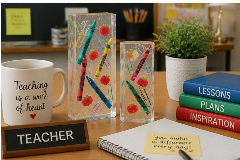 Handmade School Days Resin Bookends – Teacher & Classroom Gift