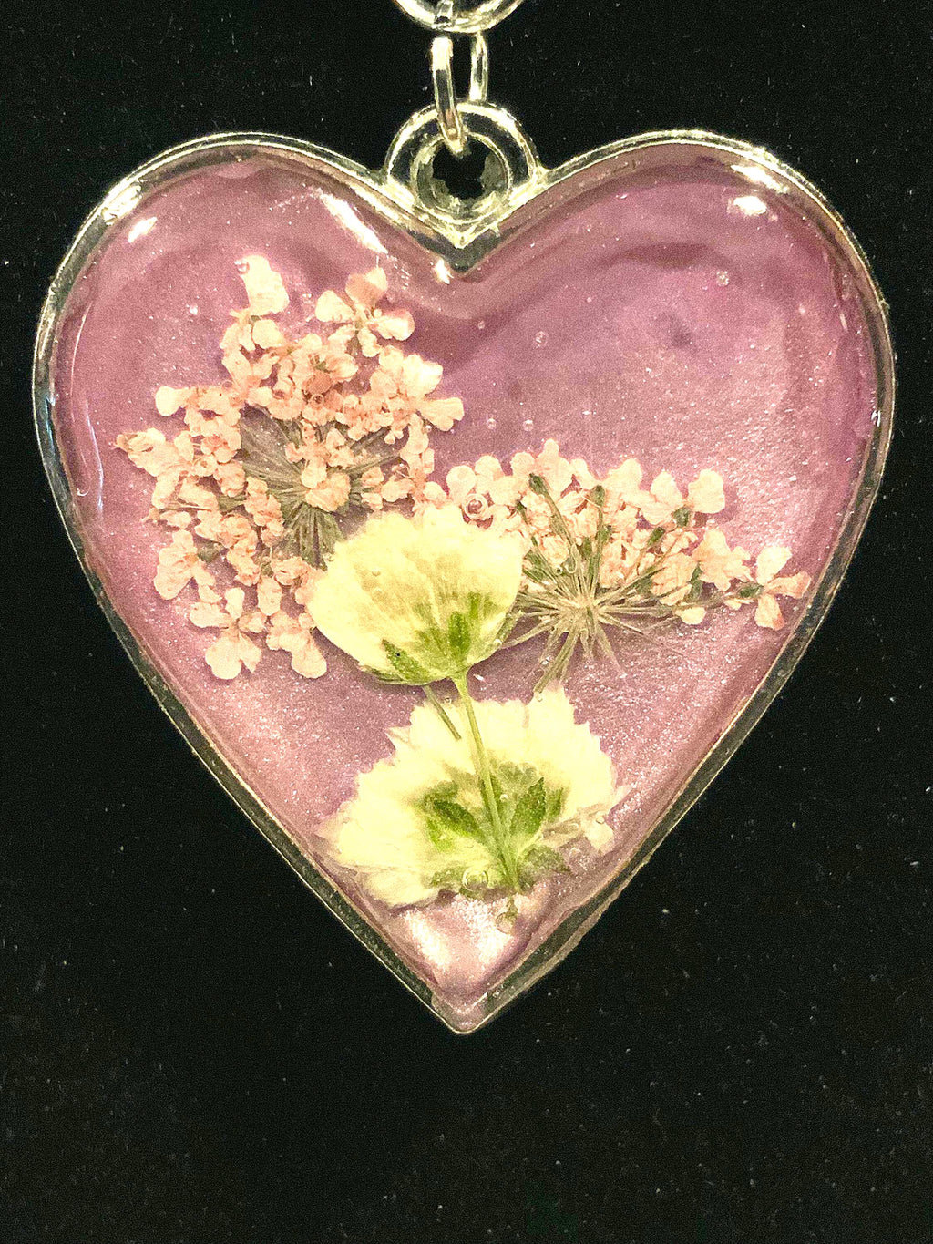 Handmade Resin Flippable Heart Pendant – Lilac Swirl Design, Gift for Her