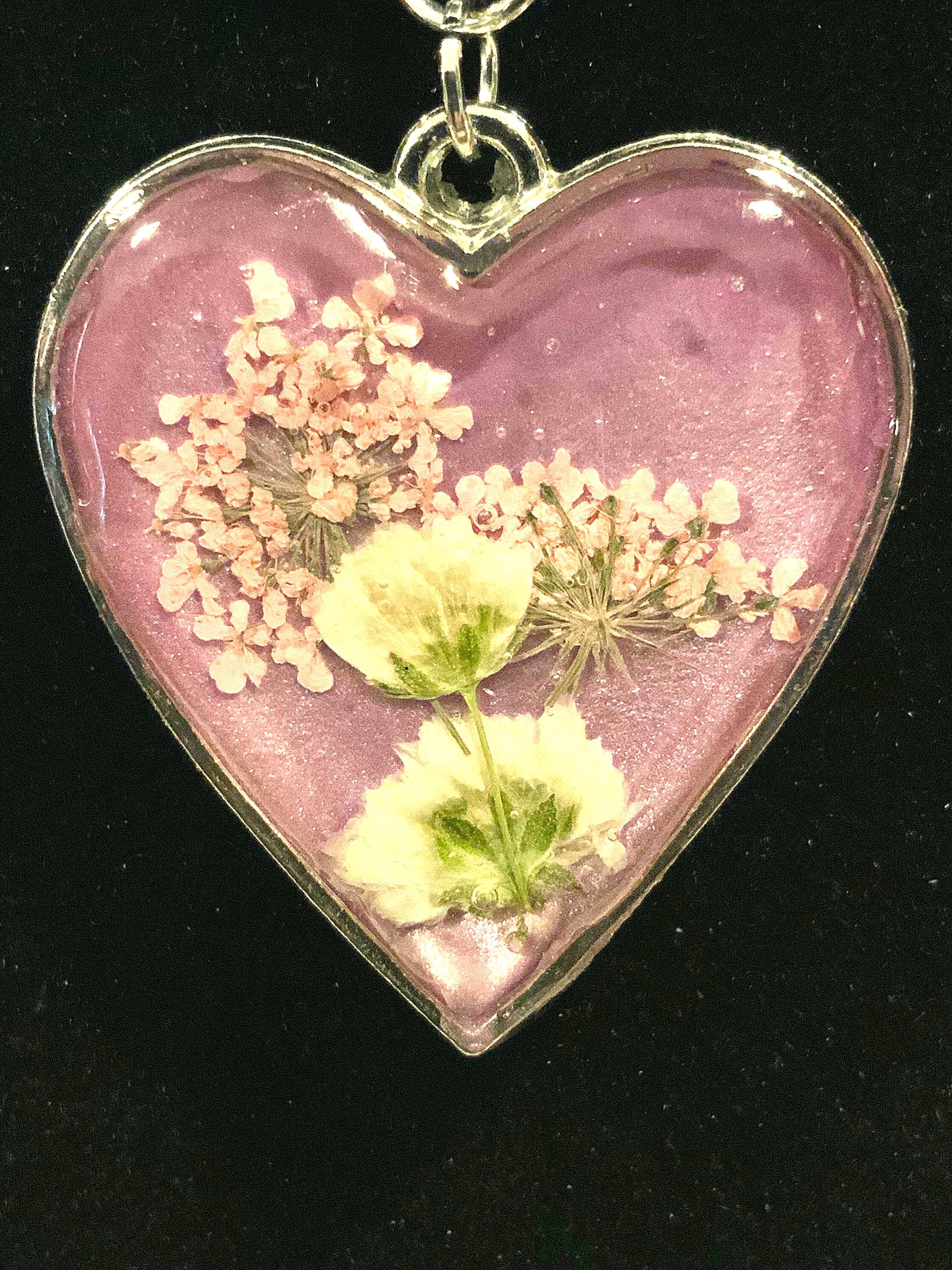 Handmade Resin Flippable Heart Pendant – Lilac Swirl Design, Gift for Her