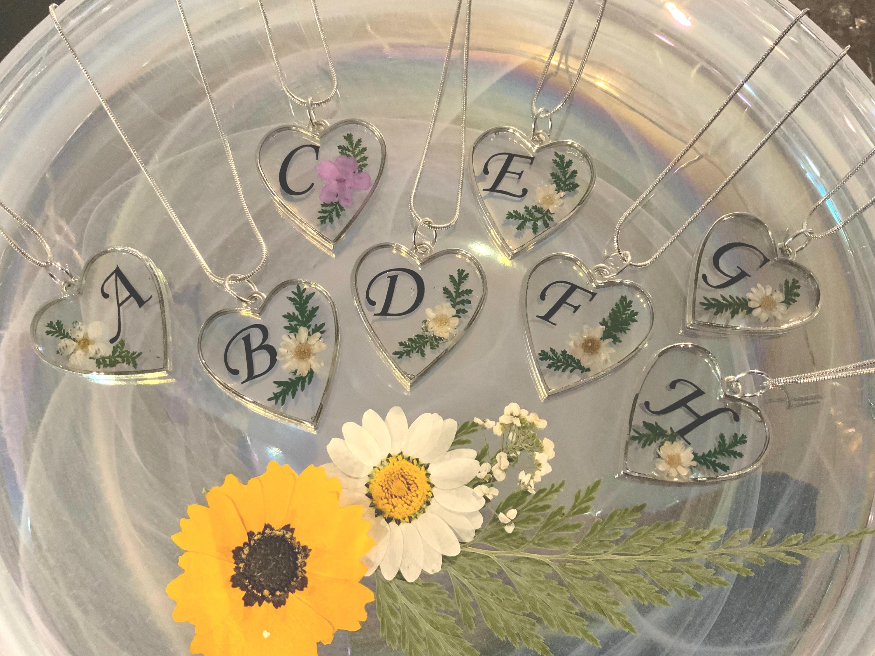 Initial Heart Flower Pendant in silver