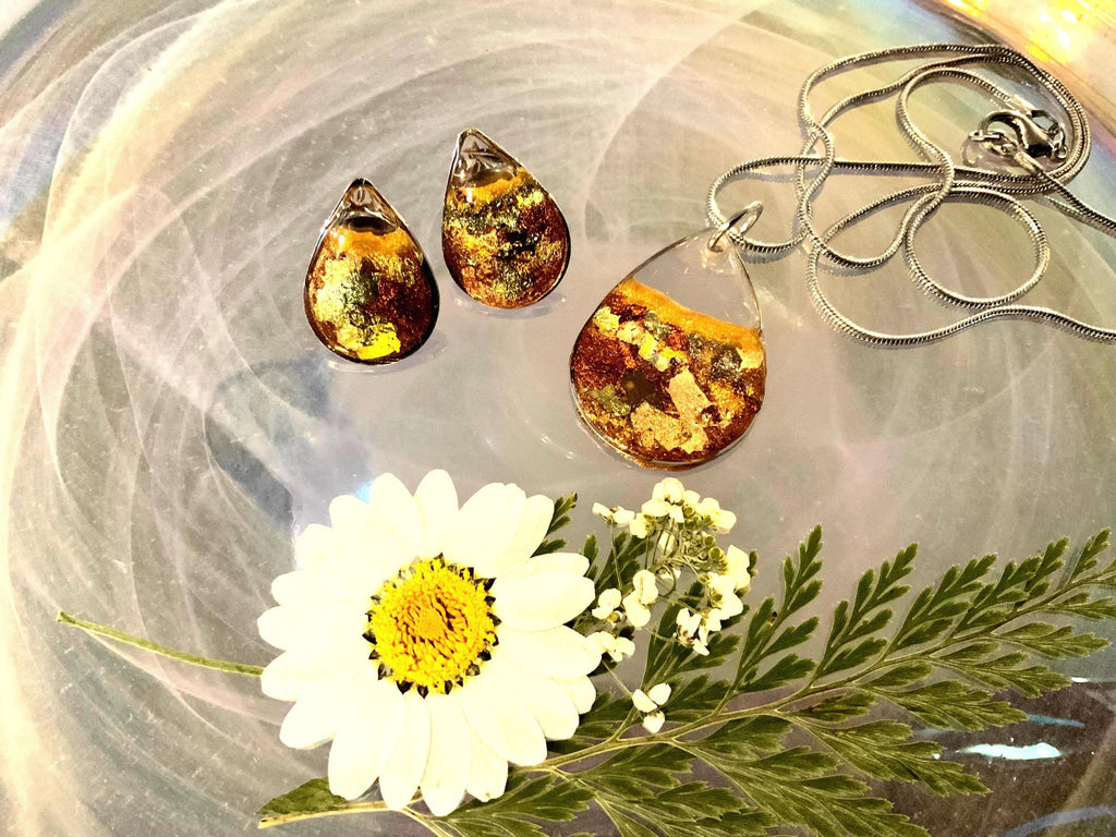 Copper Teardrop Pendant and Earring Set