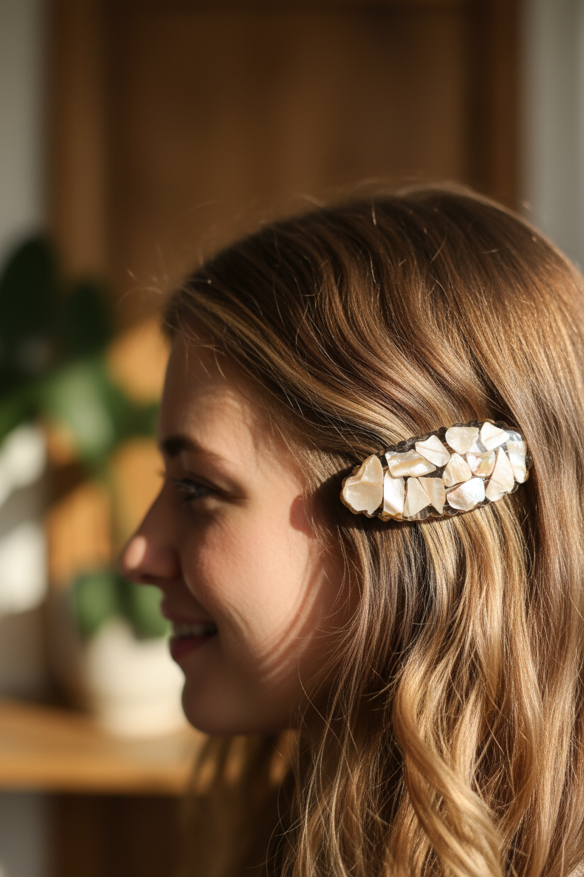 Abalone Barrette On Model