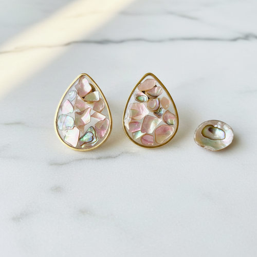 Abalone Gold Teardrop Post Earrings