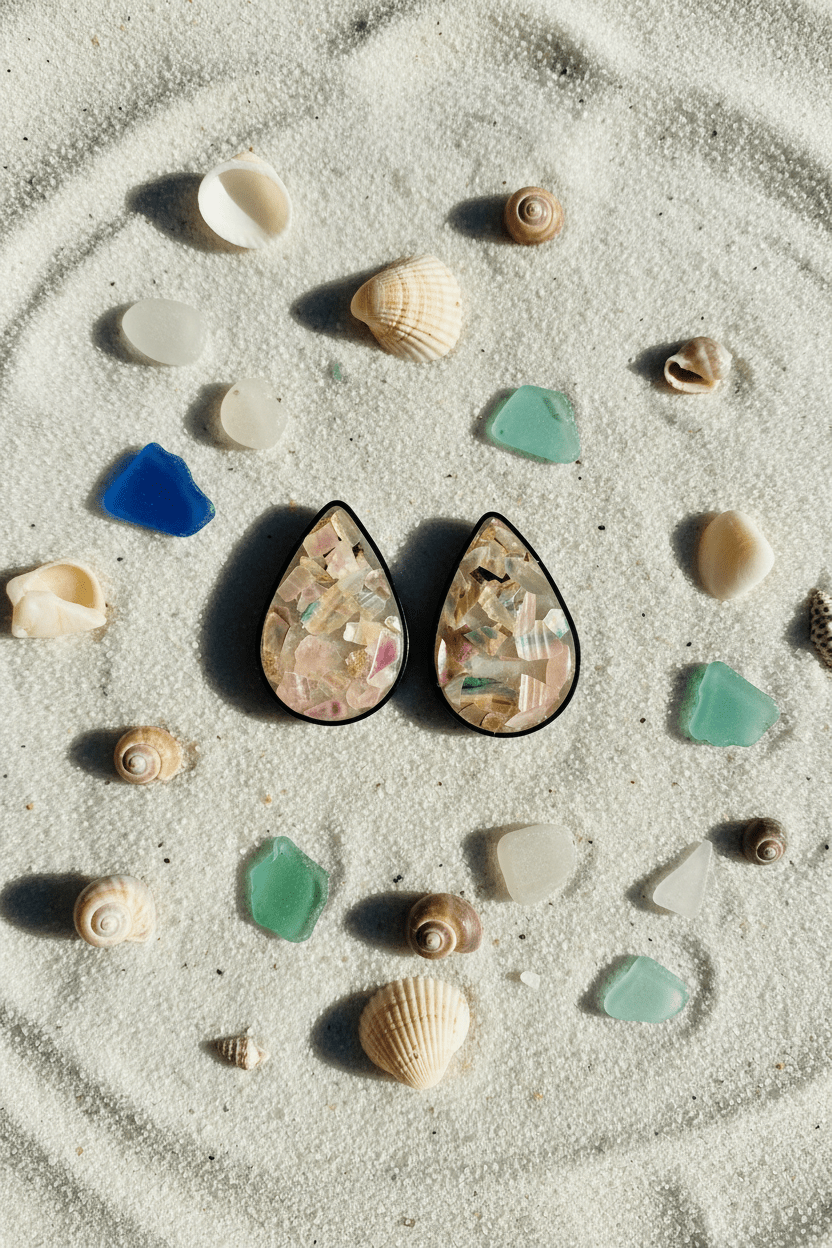 Abalone Resin Teardrop Earrings – Gold-Plated Handmade Jewelry - The Glossy Gift Shop