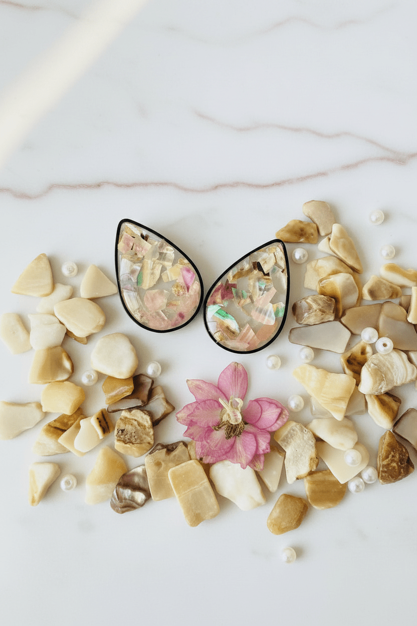 Abalone Resin Teardrop Earrings – Gold-Plated Handmade Jewelry - The Glossy Gift Shop