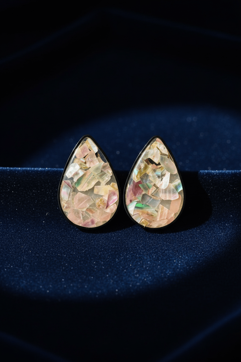 Abalone Resin Teardrop Earrings – Gold-Plated Handmade Jewelry - The Glossy Gift Shop