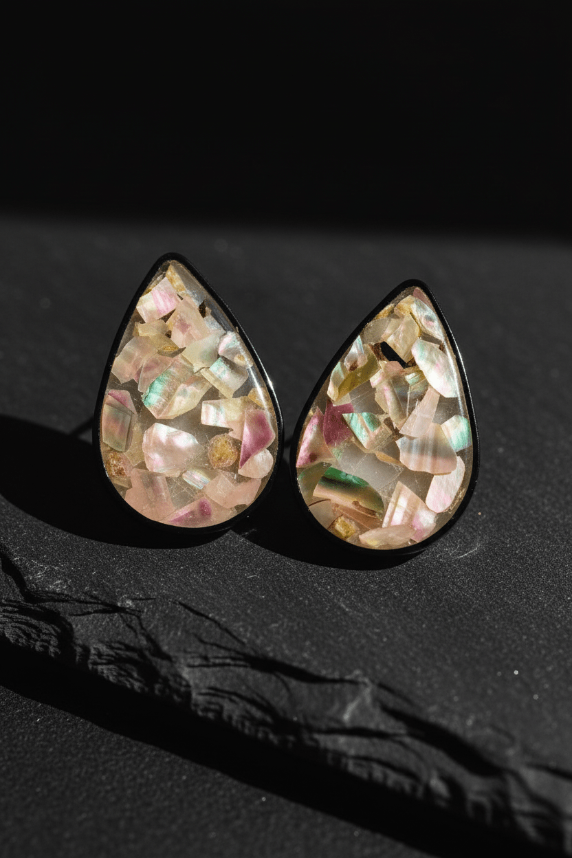 Abalone Resin Teardrop Earrings – Gold-Plated Handmade Jewelry - The Glossy Gift Shop