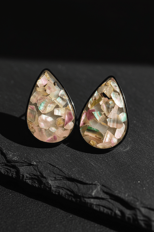 Abalone Resin Teardrop Earrings – Gold-Plated Handmade Jewelry - The Glossy Gift Shop