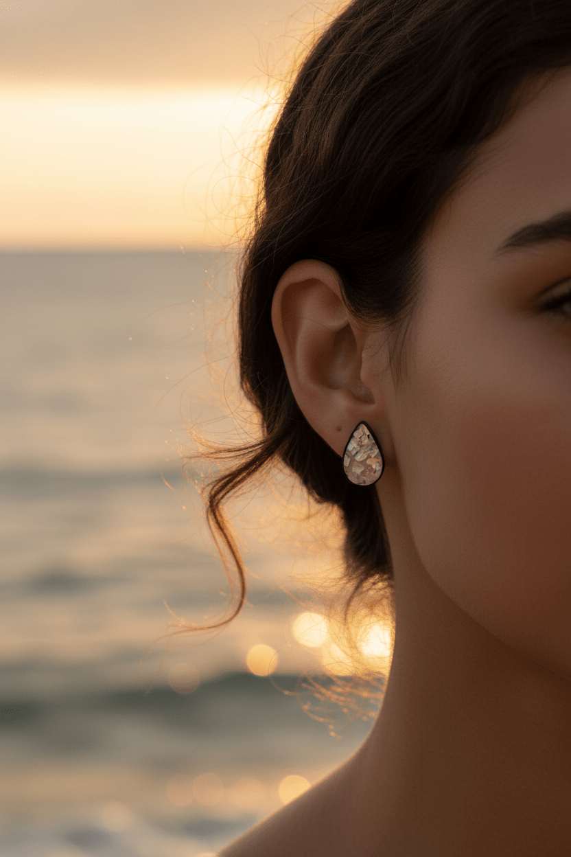 Abalone Resin Teardrop Earrings – Gold-Plated Handmade Jewelry - The Glossy Gift Shop