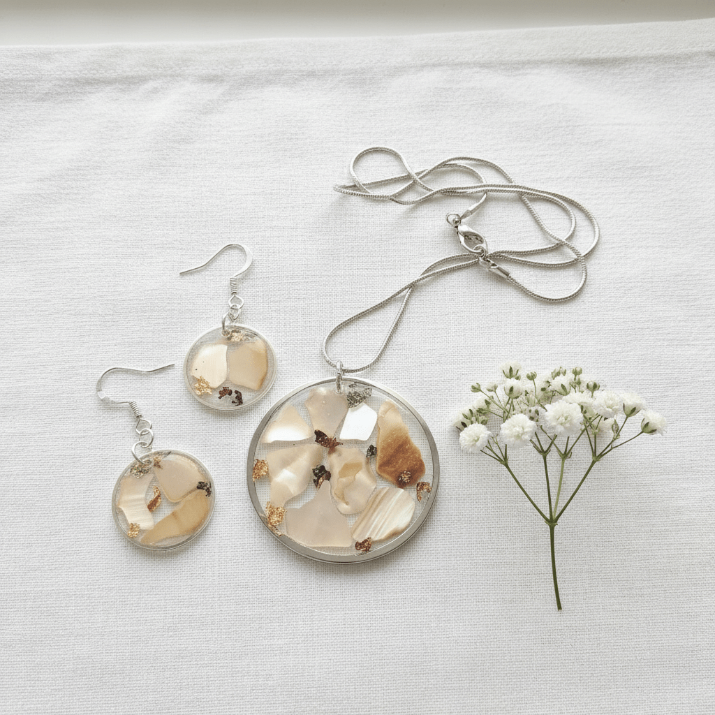 Abalone Shell Resin Jewelry Set – Handmade Necklace & Earrings - The Glossy Gift Shop