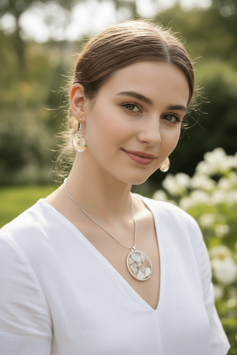 Abalone Shell Resin Jewelry Set – Handmade Necklace & Earrings - The Glossy Gift Shop