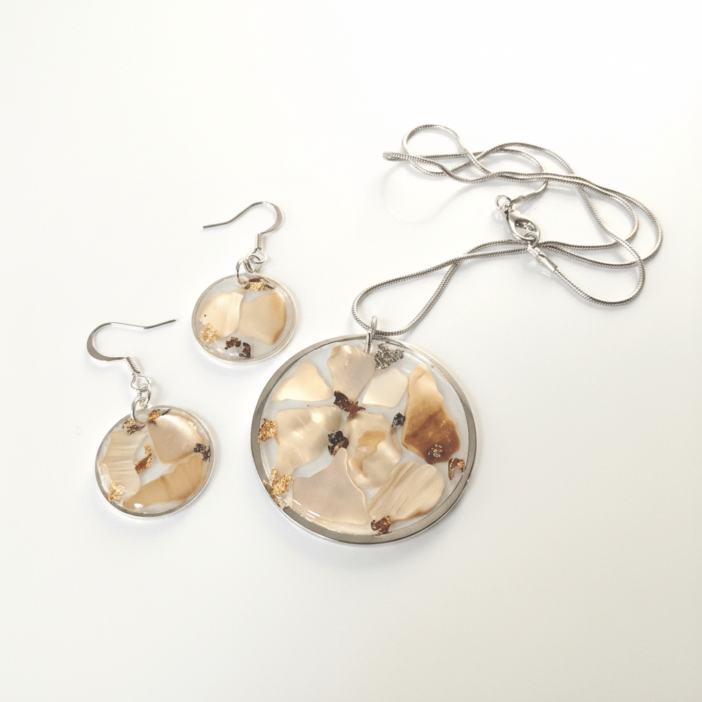 Abalone Shell Resin Jewelry Set – Handmade Necklace & Earrings - The Glossy Gift Shop