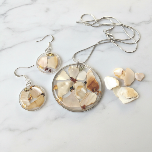 Abalone Shell Round Pendant and Earring Set