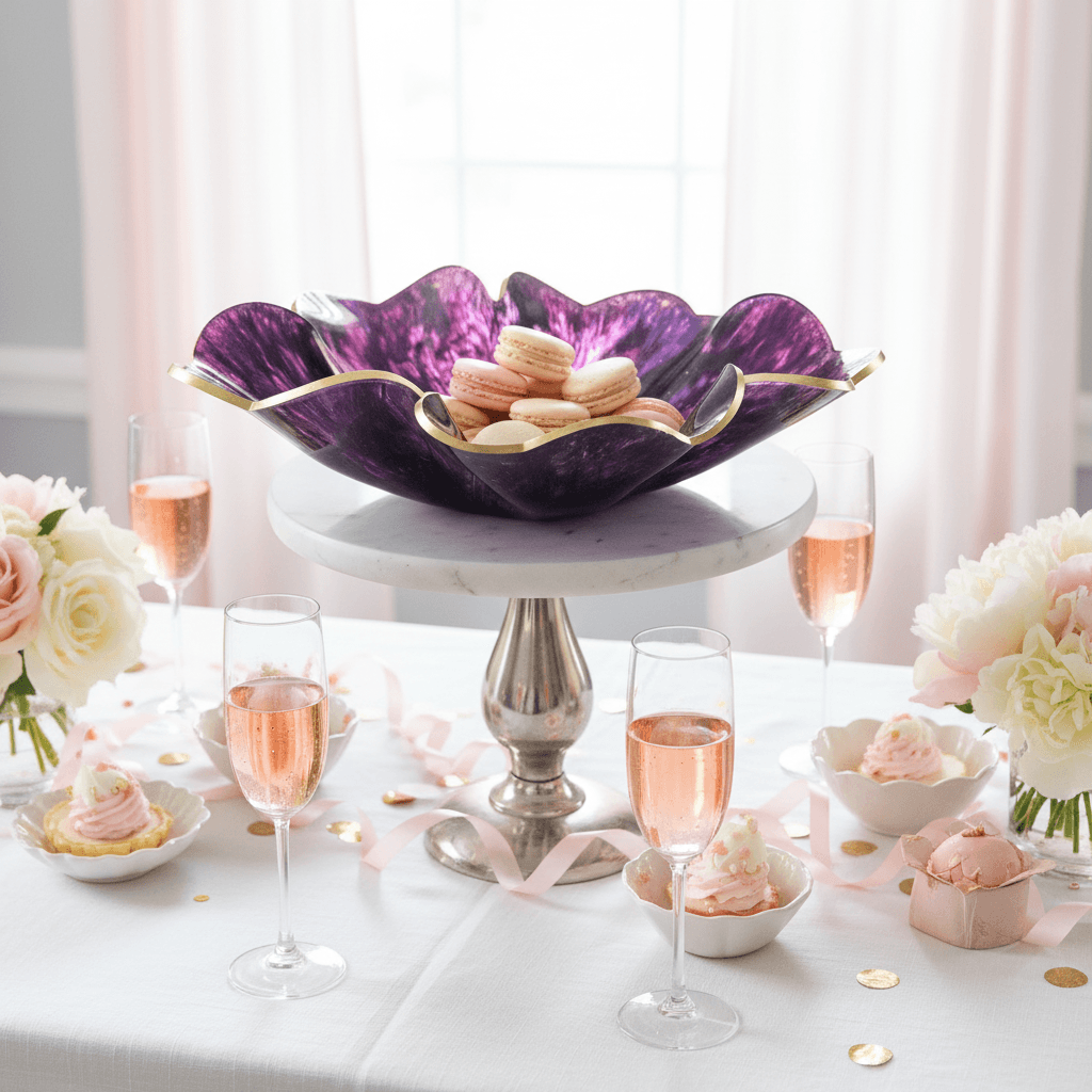 Amethyst Purple Resin Bowl – Gold Rim Handmade Decor - The Glossy Gift Shop