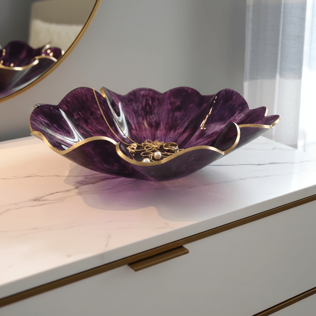 Amethyst Purple Resin Bowl – Gold Rim Handmade Decor - The Glossy Gift Shop
