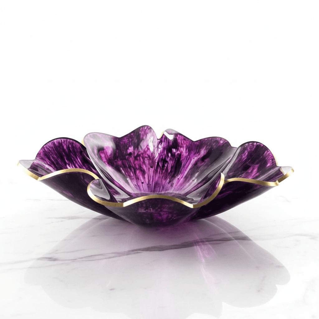 Amethyst Purple Resin Bowl – Gold Rim Handmade Decor - The Glossy Gift Shop