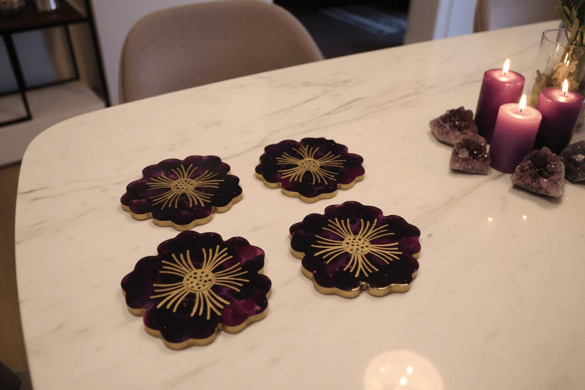 Amethyst Resin Coasters – Handmade Set of 4 - The Glossy Gift Shop