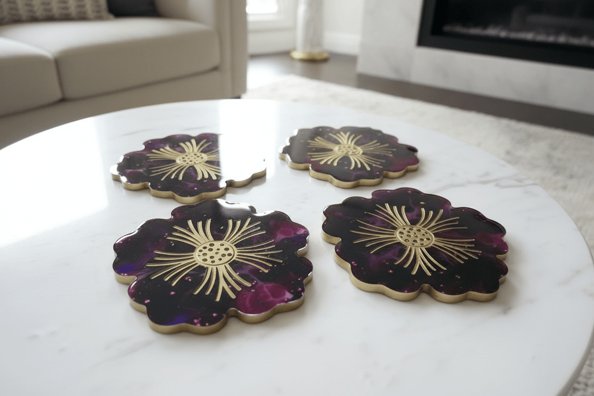 Amethyst Resin Coasters – Handmade Set of 4 - The Glossy Gift Shop