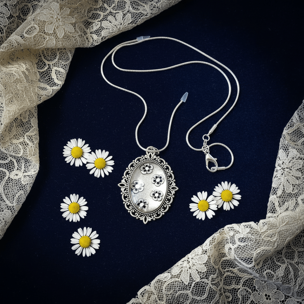 Antique-Style Daisy Resin Pendant Necklace – Handmade Floral Jewelry - The Glossy Gift Shop