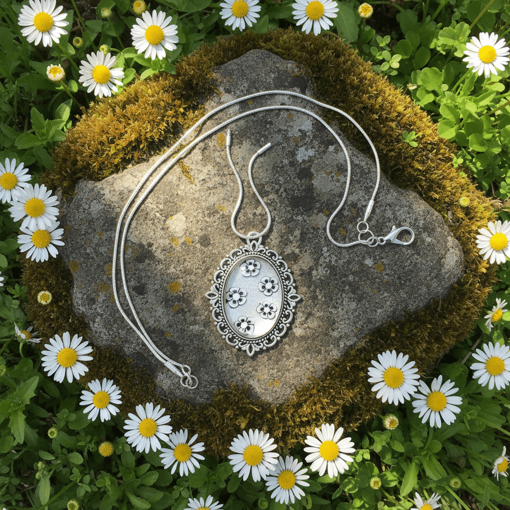 Antique-Style Daisy Resin Pendant Necklace – Handmade Floral Jewelry - The Glossy Gift Shop