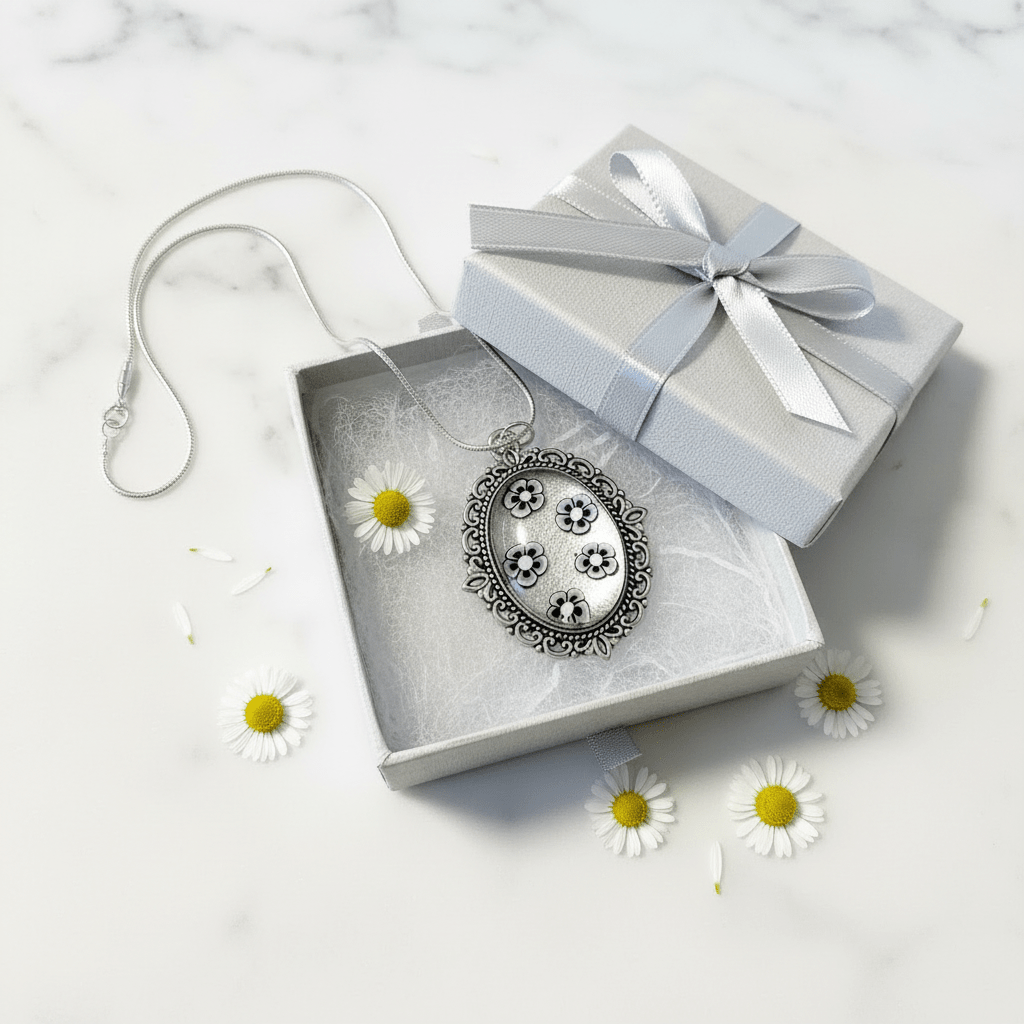 Antique-Style Daisy Resin Pendant Necklace – Handmade Floral Jewelry - The Glossy Gift Shop