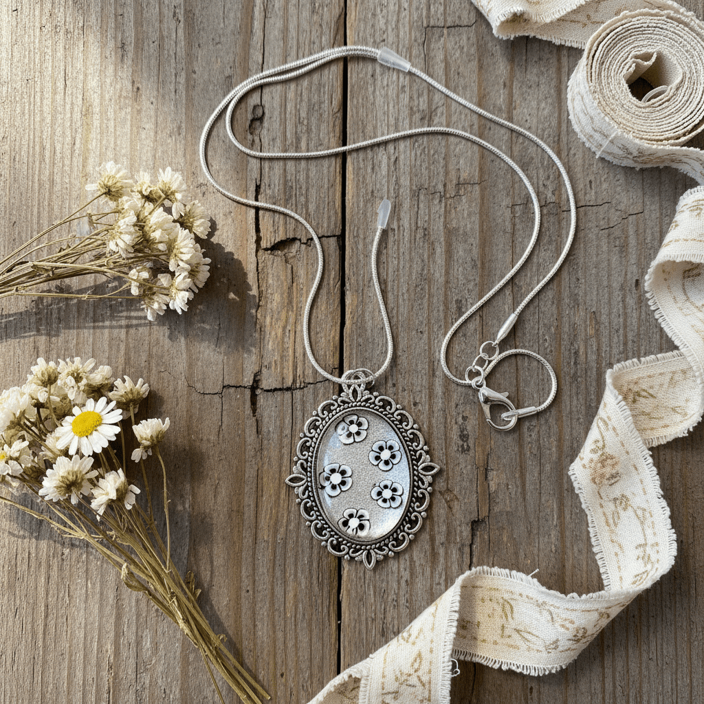 Antique-Style Daisy Resin Pendant Necklace – Handmade Floral Jewelry - The Glossy Gift Shop