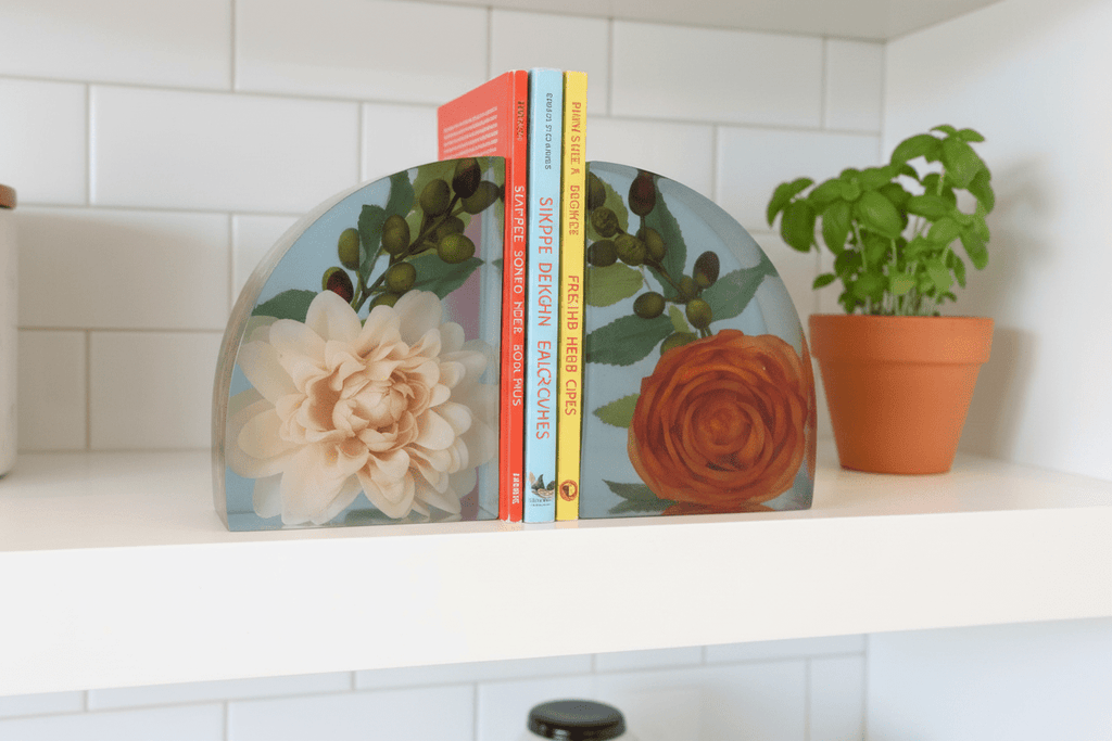 Autumn Floral Resin Bookends – Handmade Fall Bookshelf Decor - The Glossy Gift Shop