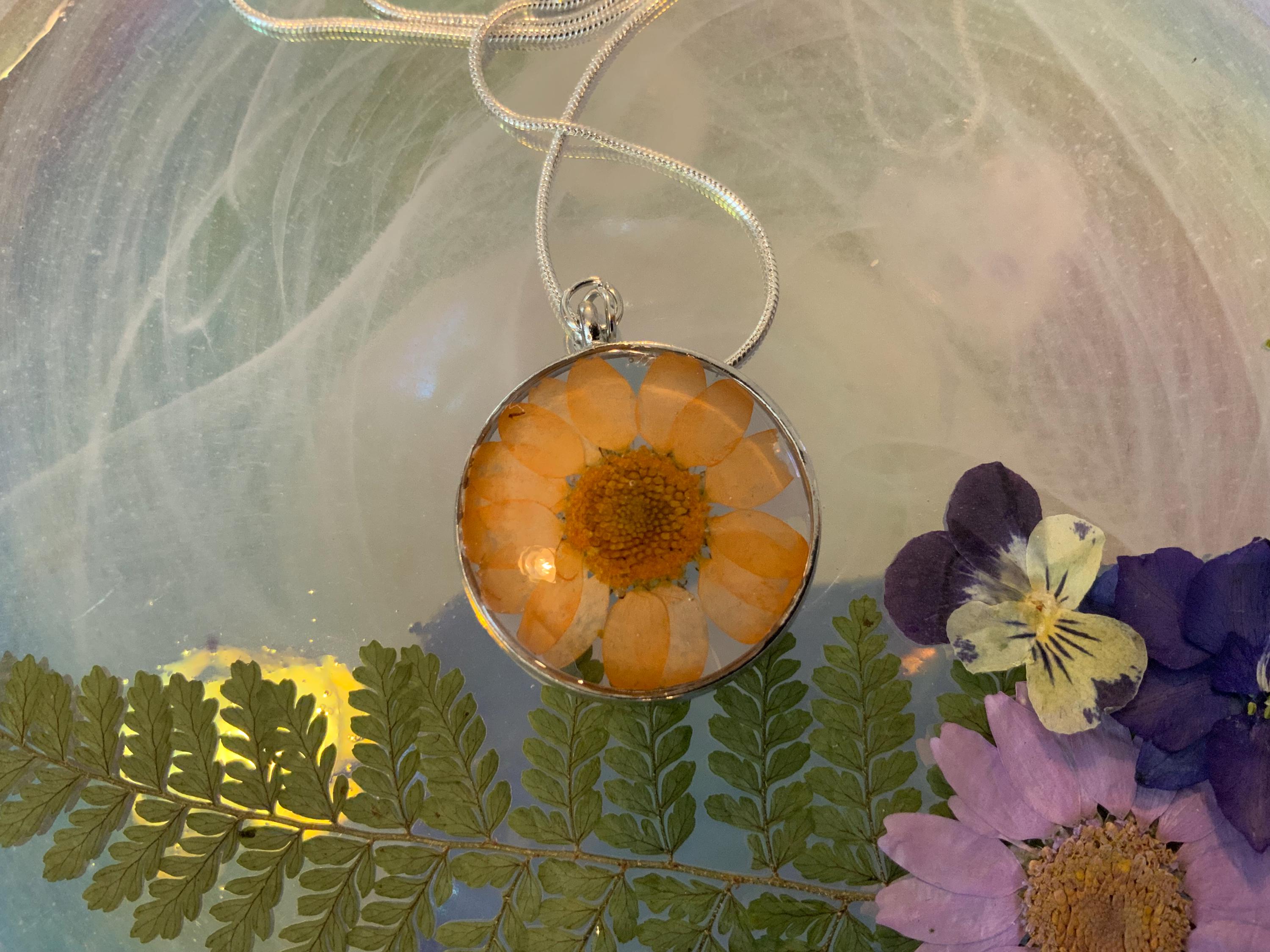Orange Daisy Circle Pendant