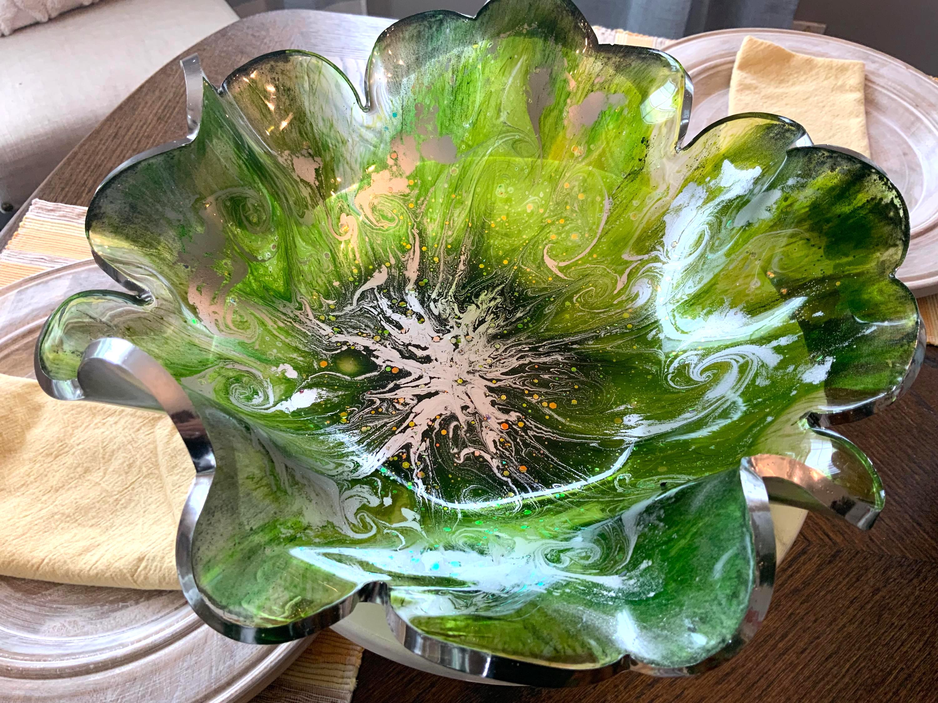 Resin Decorative Bowl – Emerald Green Swirl Epoxy Candy Dish