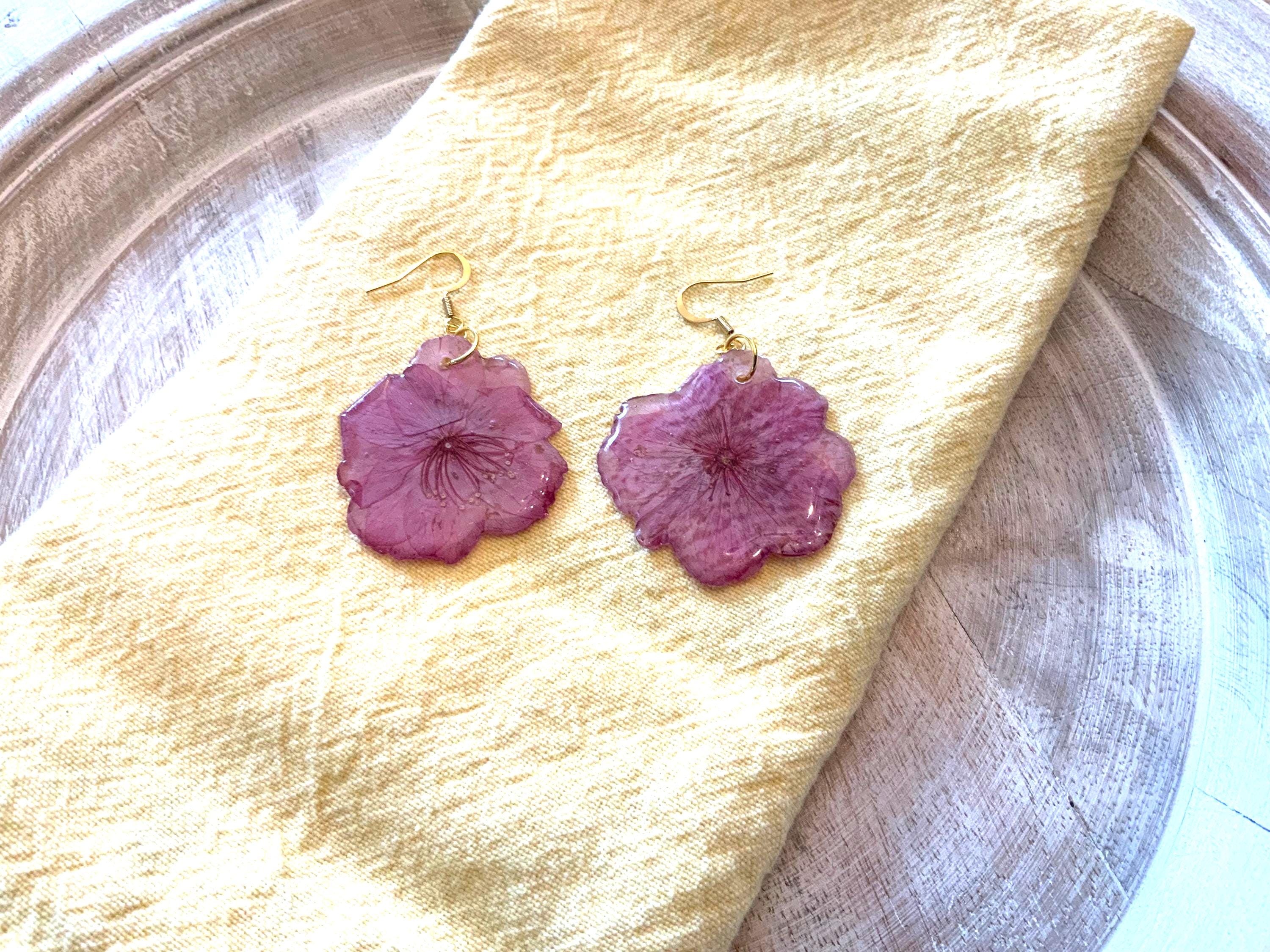 Pink Impatiens Flower Drop Earrings – Handmade Resin Jewelry