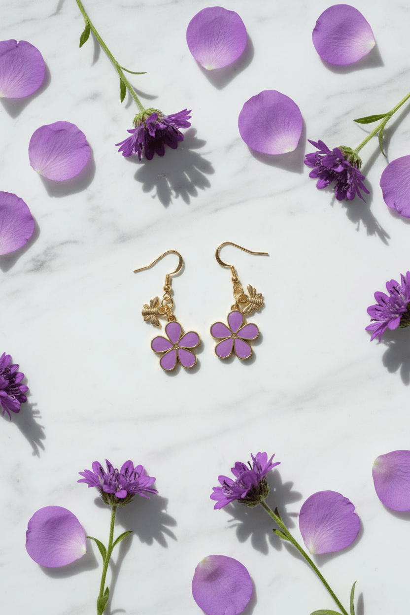 Bee Earrings - Purple