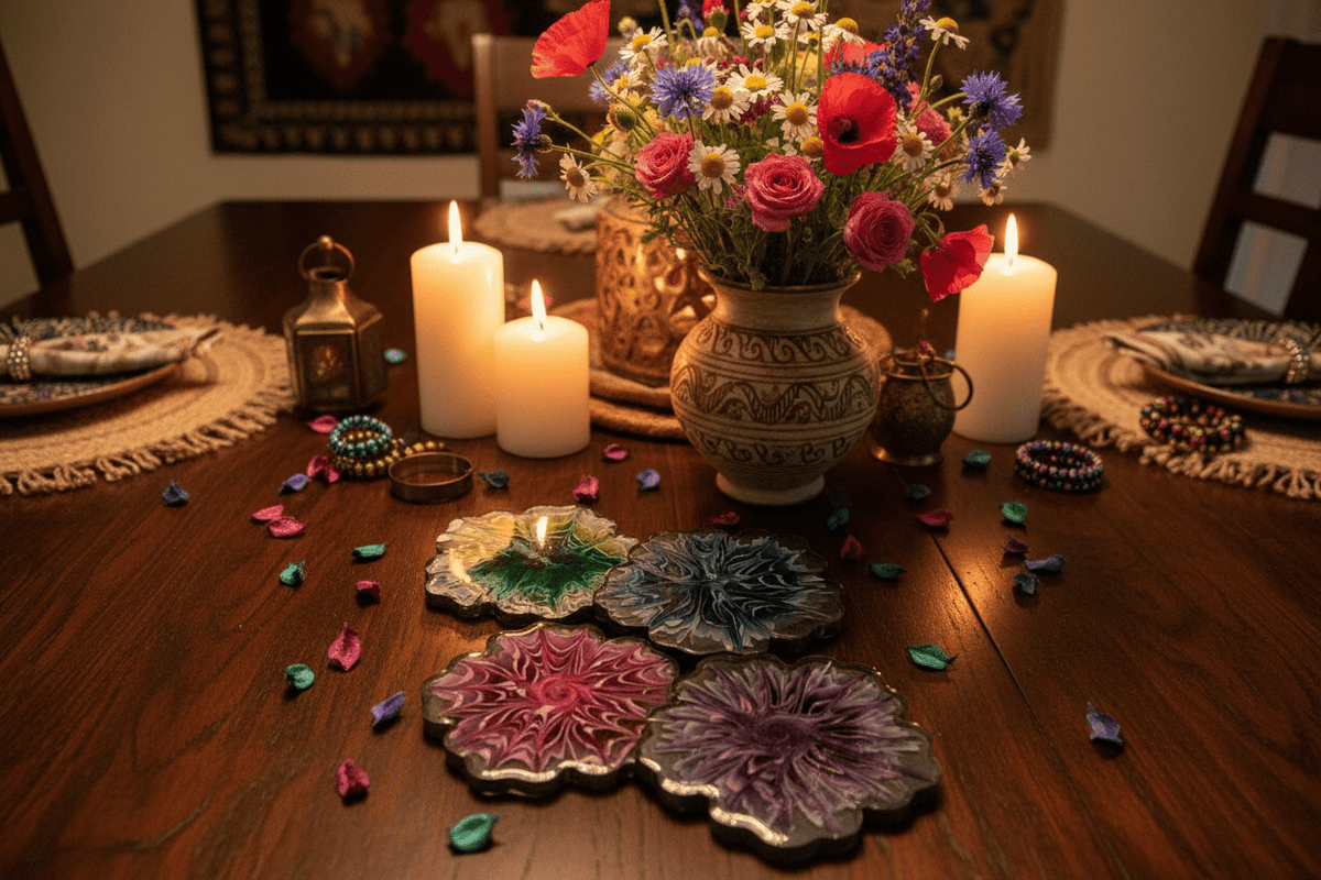 Black Floral Resin Coasters – Handmade Set of 4 - The Glossy Gift Shop