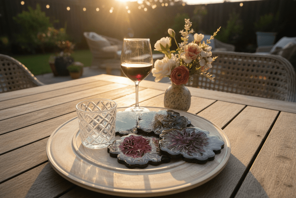 Black Floral Resin Coasters – Handmade Set of 4 - The Glossy Gift Shop