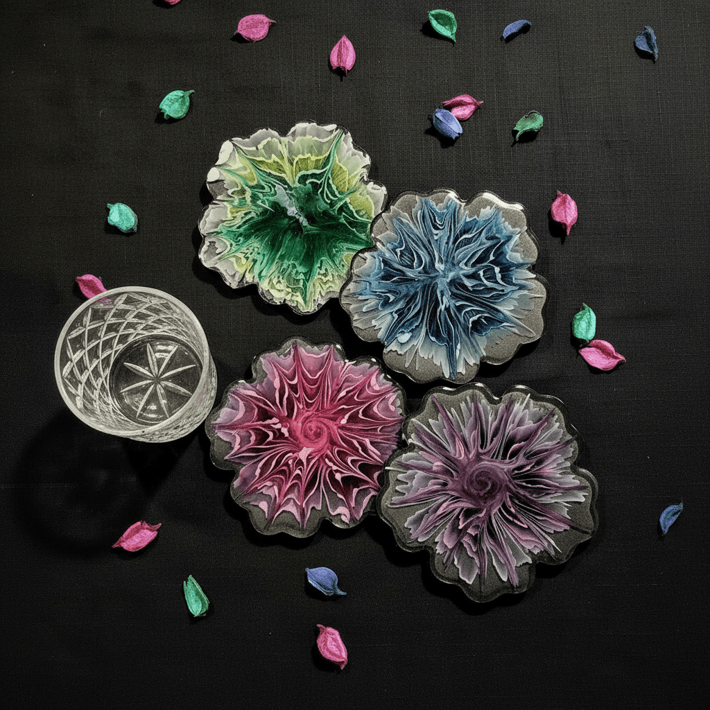 Black Floral Resin Coasters – Handmade Set of 4 - The Glossy Gift Shop