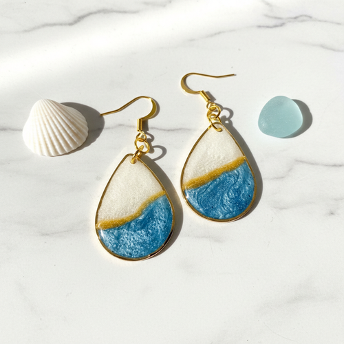 Blue and White Gold Teardrop Earrings
