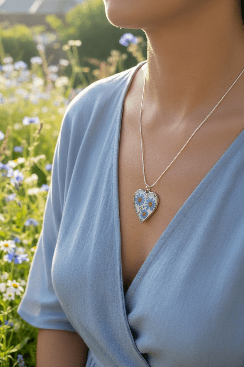 Blue Daisies – Real Necklace