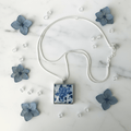 Blue Floral Resin Square Pendant Necklace – Handmade Jewelry - The Glossy Gift Shop