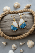 Blue & White Resin Teardrop Earrings – Gold-Plated Handmade Jewelry - The Glossy Gift Shop